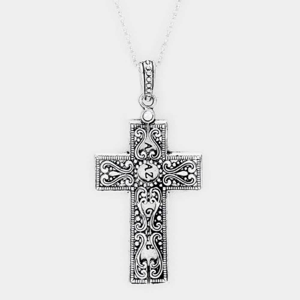 Amazing grace antique cross pendant necklace